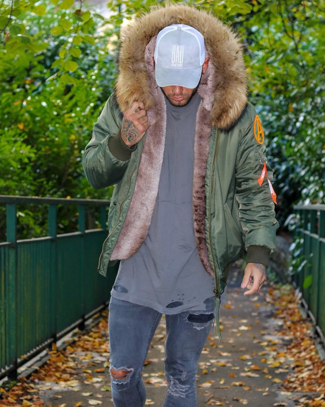Grey & White Suede Trucker - BAD Couture