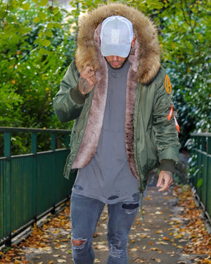 Grey & White Suede Trucker - BAD Couture