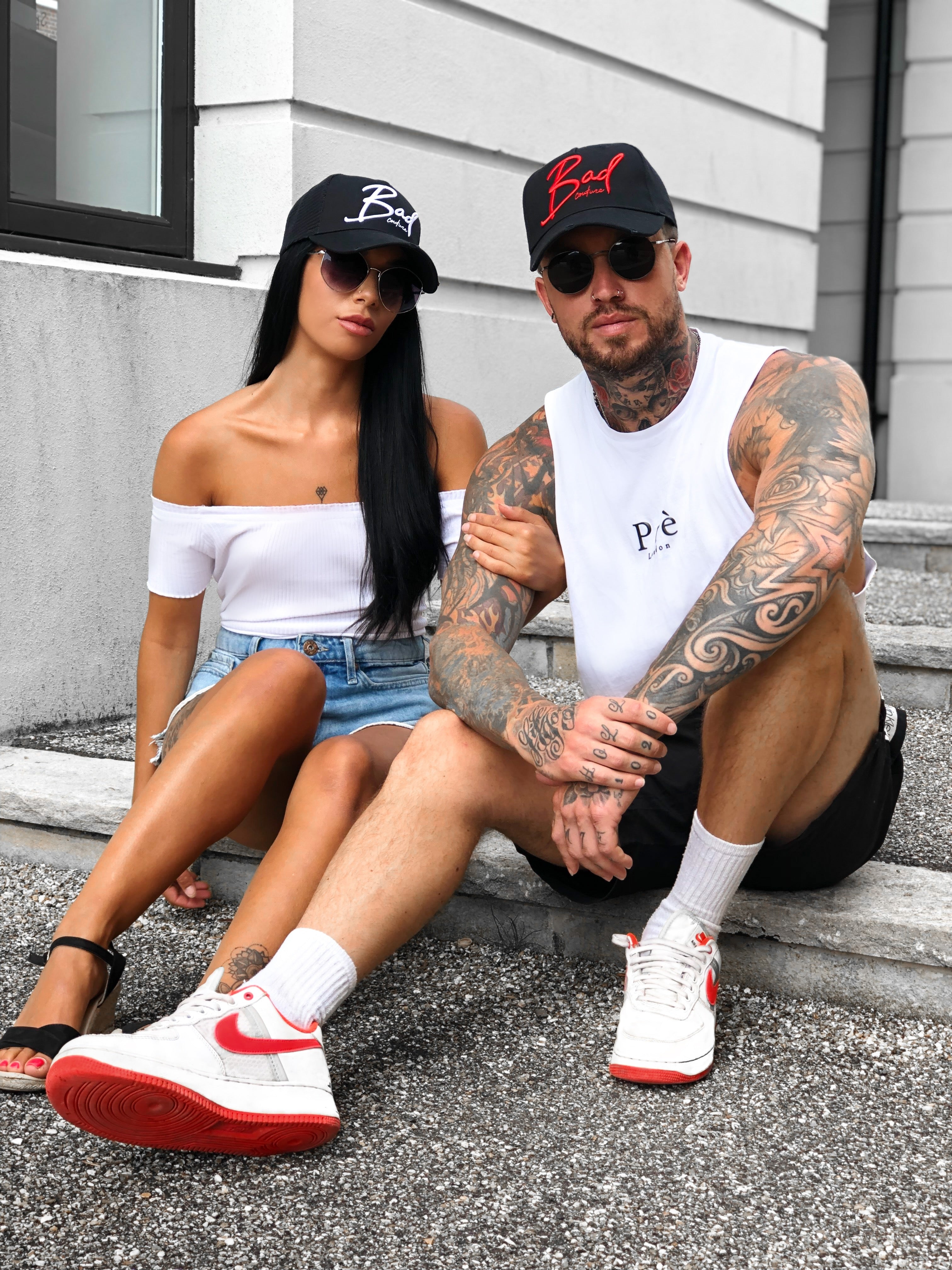 Black & White Italic Trucker - BAD Couture